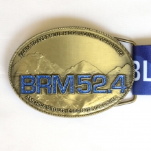 Bronze finish 3D medal with glitter.  Double marathon finisher medal