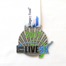 5K running medal in shiny silver finish