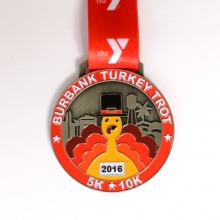 Turkey trot medal 3" antique silver finish