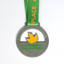 Custom triathlon race medal in antique silver