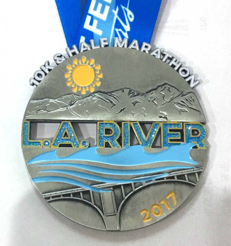LA River half marathon race medal